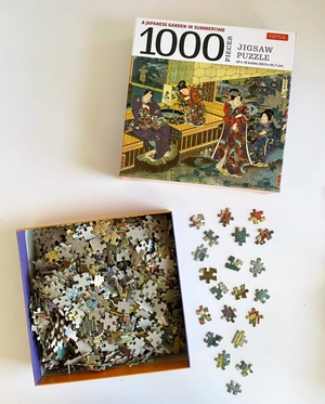 a japanese garden in summertime - 1000 piece jigsaw puzzle: a scene from the tale of genji, woodblock print (finished size 24 in x 18 in) - Ảnh 5