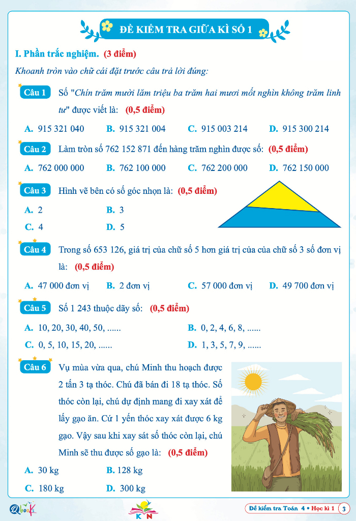 Bộ Đề Kiểm Tra Toán Lớp 4 - Học Kì 1 (Kết Nối Tri Thức Với Cuộc Sống) - Ảnh 4