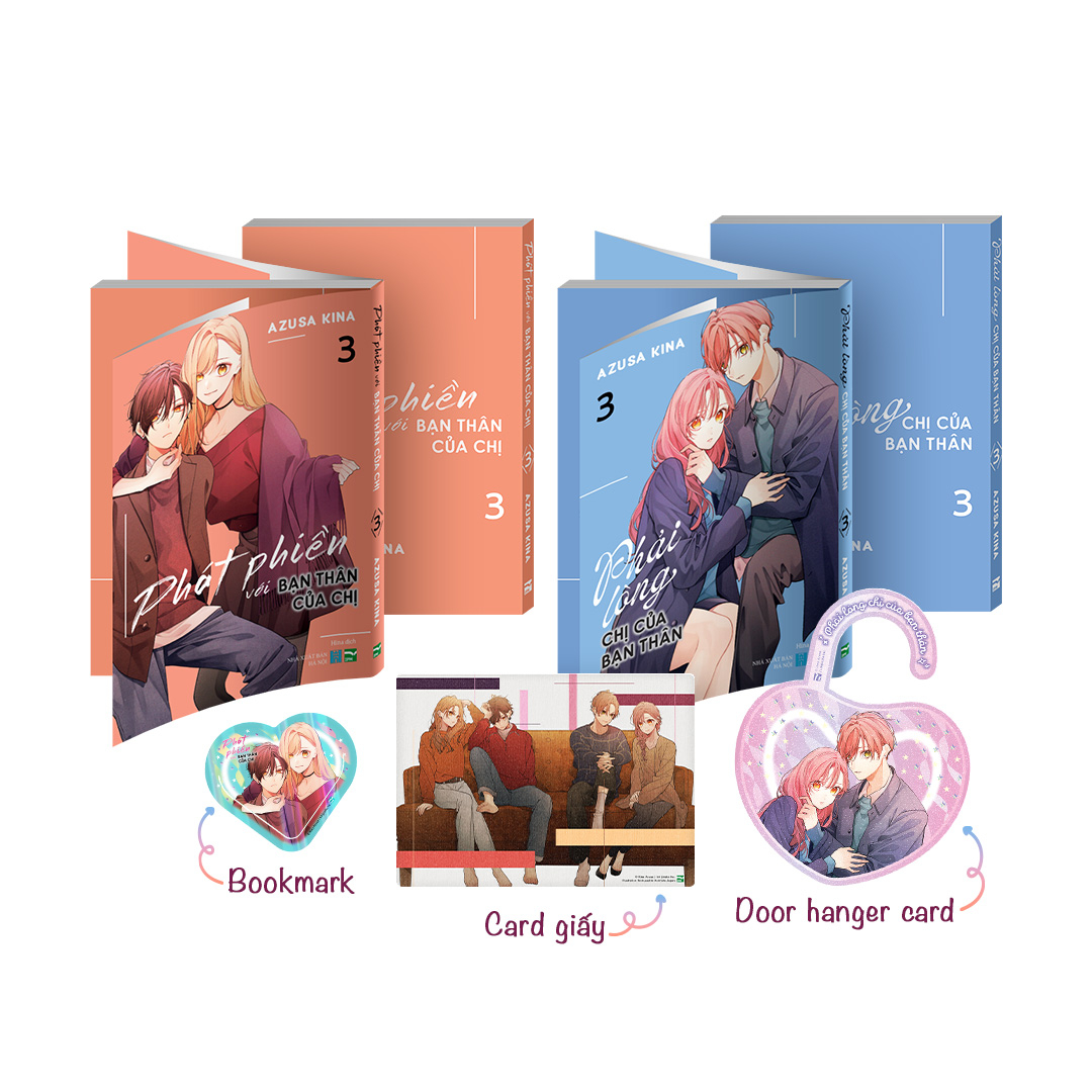 Bộ Manga - Phải Lòng Chị Của Bạn Thân - Tập 3 + Phát Phiền Với Bạn Thân Của Chị - Tập 3 (Bộ 2 Cuốn) - Bản Đặc Biệt - Tặng Kèm Door Hanger Card + Bookmark + Card Giấy - Ảnh 2