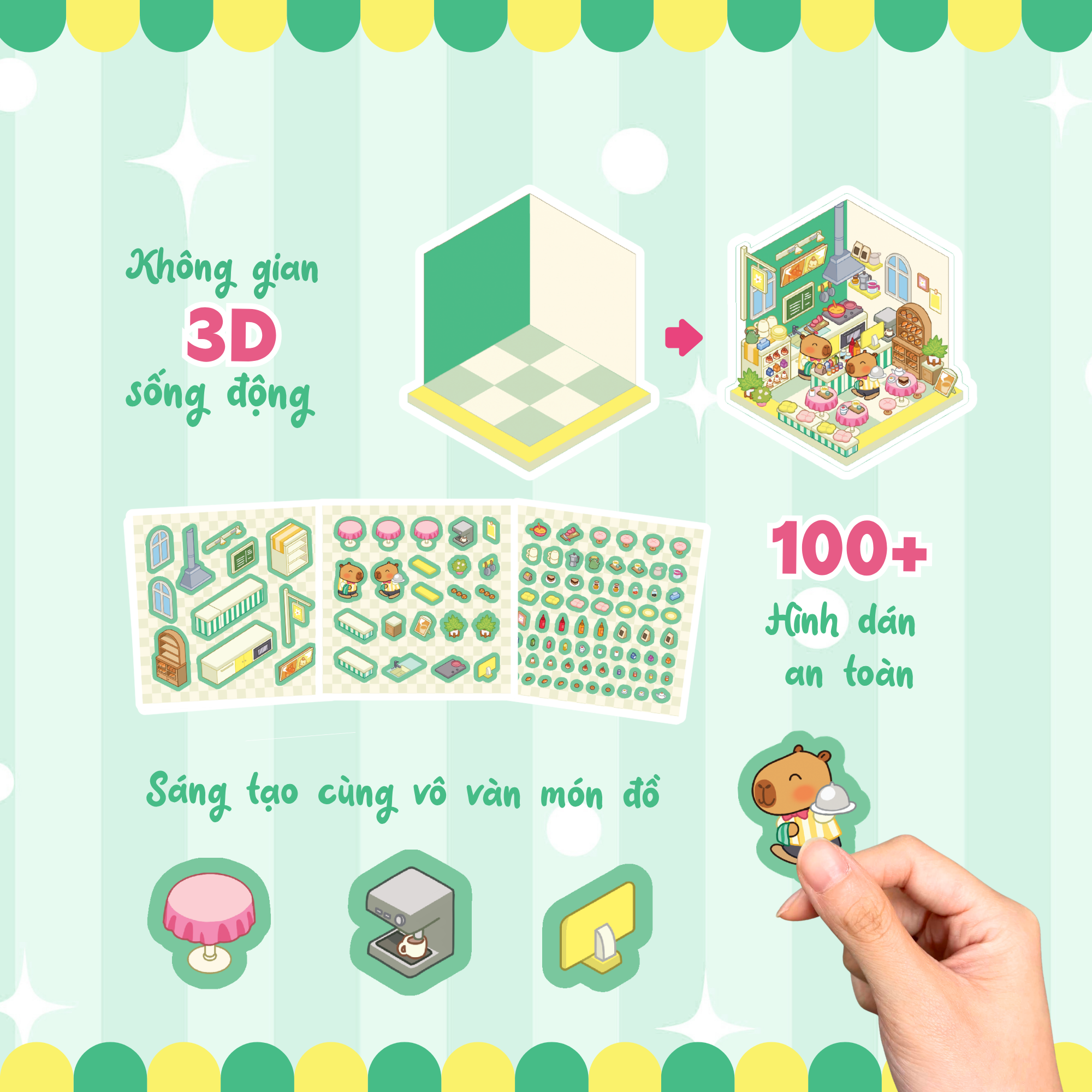 Bộ Sticker 3D Sweet Home - Trang Trí Nhà Hàng Nhộn Nhịp Cùng Capybara - Ảnh 5
